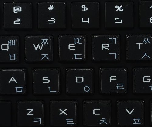 KOREAN APPLE KEYBOARD LABELS LAYOUT WITH BLUE, ORANGE, RED OR WHITE LETTERING ON TRANSPARENT BACKGROUND FOR DESKTOP, LAPTOP AND NOTEBOOK (White)