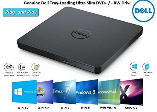 Dell DVD Drive External USB Ultra Slim +/-RW Plug & Play DVD/CD RW Rom Drive Writer Burner for Dell, HP, Lenovo, Acer Laptop / Desktop / Ultrabook