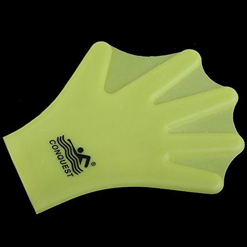 WinnerEco Swimming Webbed Gloves Hand Wear Silicon Adult Frog Finger Fin Paddle, Yellow - Thumbnail 3