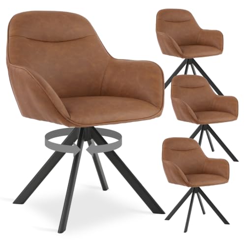 Goeurvant Drehstuhl Esszimmer Kunstleder Braun 4er Set mit Armlehne
