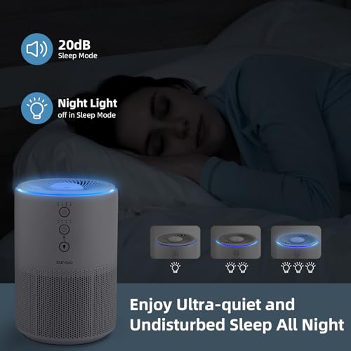 Slevoo Room Air Purifier, Eliminating 99.97% Smoke, Dust, Pollen and Odours, Hepa Filter H13 with Scented Sponge, 3 Speed Levels & Time Sleep Mode at 23 Db, White