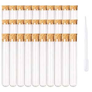 Liuer 30 stuks reageerbuisjes van kunststof met natuurlijke kurk, 14 ml, transparante reageerbuisjes voor knutselen en…
