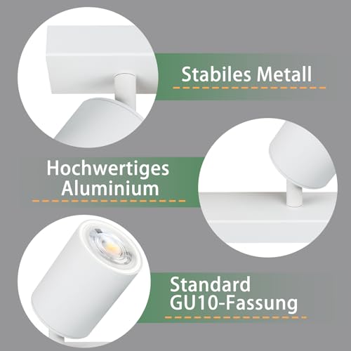 ZMH LED Ceiling Light White Ceiling Spotlight: GU10 Ceiling Light Spot 2 Flames 350° Rotating Ceiling Spotlight Modern Hallway Light Industrial Wall Spotlight Living Room Without Bulbs