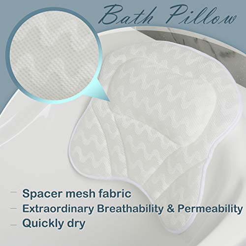 Bath Pillows for Tub-3D Mesh Spa Bathtub Pillow Cushion Rest with 6 Strong Suction Cups Head Neck Shoulder Back Support Washable - Thumbnail 2