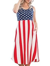 Spadehill vestido Midi estampado de la bandera estadounidense del 4 de julio con bolsillos laterales para mujer