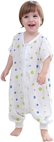 Kisbaby Early Walker Sleeping Sack Summer Double Layer Muslin Toddler Wearable Blanket, Green Flower, 3T