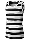 H2H Mens Casual Slim Fit Sleeveless Crewneck Lightweight Striped Summer Tank Top