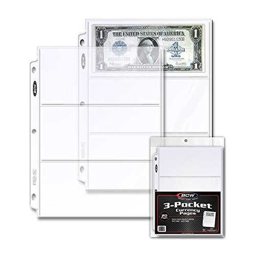 40 (forty pages) - bcw pro 3-pocket currency storage page - dolla…