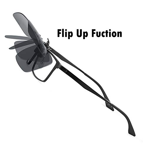 Clip on Polarized Sunglasses For Driving - Flip Up Rimless Sunglasses for Prescription Glasses (Grey-1, 2.4)