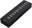 ORICO SuperSpeed 10 Port USB3.0 Hub with 36W(12V/3A) Power Adapter and VL812 Chipset for Windows and Mac - Black