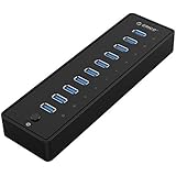 ORICO SuperSpeed 10 Port USB3.0 Hub with 36W(12V/3A) Power Adapter and VL812 Chipset for Windows and Mac - Black