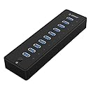 ORICO SuperSpeed 10 Port USB3.0 Hub with 36W(12V/3A) Power Adapter and VL812 Chipset for Windows and Mac - Black