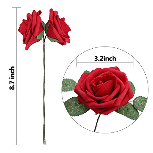 YSBER Roses Artificial Flowers - 50Pcs Big PE Foam Rose Artificial Flower Head for DIY Wedding Bouquets Centerpieces Bridal Shower Party Home Decorations (50 PCS, Wine Red)