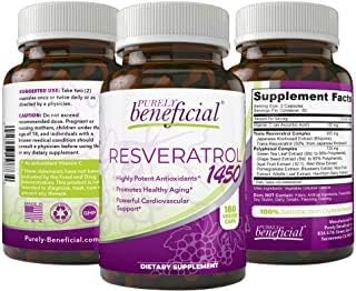 RESVERATROL1450-90day Supply, 1450mg per Serving of Potent Antioxidants & Trans-Resveratrol, Promotes Anti-Aging, Cardiovascular Support, Maximum Benefits (1bottle)