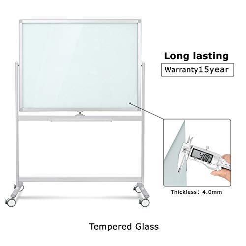 Mobile Glass Whiteboard Dry Erase Glass Board 48x36 Large Rolling