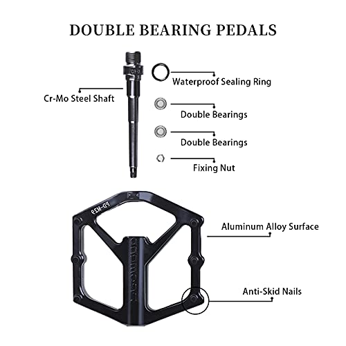 ZCingo Bike Pedals for Mountain Bicycle Widen Platform Flat Pedal with Double Bearings Aluminum Alloy Lightweight Anti-Skid for 9/16\