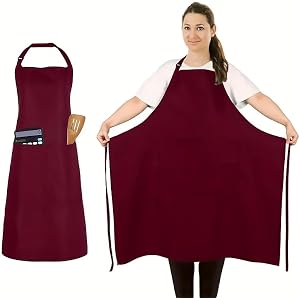 Adjustable Large Apron with Pockets, Durable Polyester Kitchen Apron for Cooking Baking, Solid Color Chef Apron for Men Women