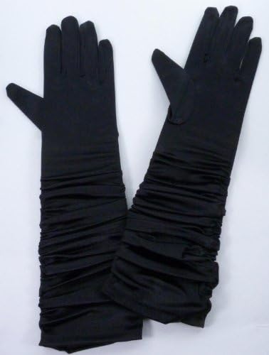 Elegant Elbow Length Bridal Satin Shirred Gloves in Assorted Colors for Bride, Bridesmaid, Quinceanera, or Other Formal Special Occasions (BLACK)