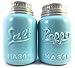 Rustic Ceramic Mason Jar Salt and Pepper Shaker Set - Vintage Style Blue - Retro Antique Farmhouse Decor - Nostalgic Country Ranch Home Kitchen Decoration Cabin Coffee Shop Cafe or Diner Shabby Chic