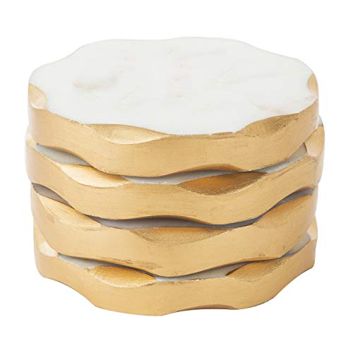 James Scott Real Marble Coasters Set of 4 - Round Design with Gold Edges