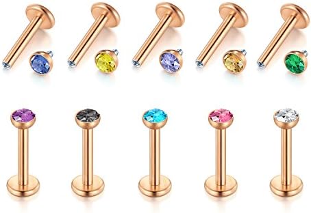 Surgical Steel 16G 6mm Bar Length 3mm CZ Internally Threaded Surgical Steel Labret Monroe Lip Ring Tragus Helix Earring Stud Body Jewellery 10PCS