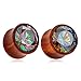 KUBOOZ(1 Pair Shining-colorful-zircon Wooden Ear Plugs Tunnels Gauges Stretcher Piercings
