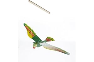 WitnyStore Wooden Bird Mobile 18" Green Yellow Cockatoo Hand Made Painted Wood Flapping Wing Birds Hanging Ceiling Decor Wind Chimes Handcrafted Art Animal Decorative Collectible Décor Gifts Souvenirs