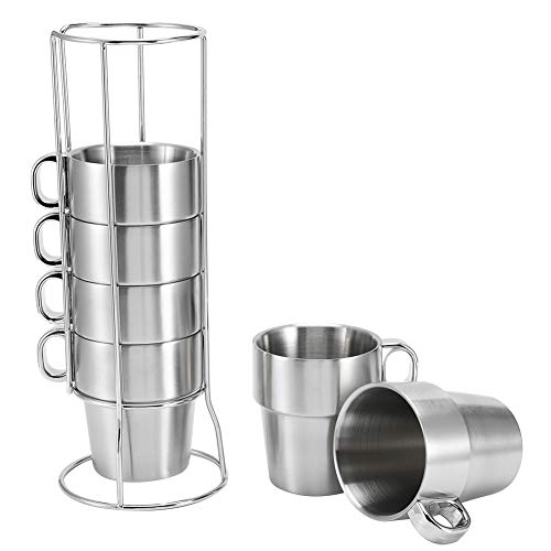 Water Coffee Cup Set Heat Insulated Anti?Scald with Cup Holder Stand Espresso Cup Cappuccino Coffee Latte Tea Cup Espresso Mug for Home for Home, Office, Party Stackable