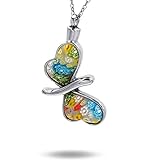COCO Park Butterfly Glass Flower Ash Memorial Keepsake Stainless Steel Urn Pendant Cremation Jewelry
