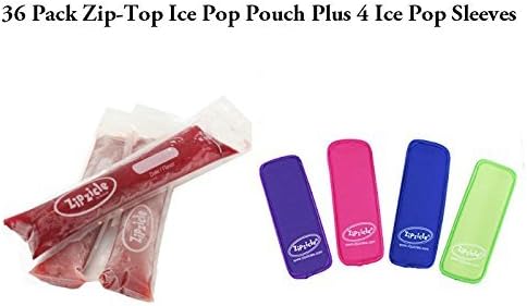 ZIPZICLE - 36 Pack Zip-Top Ice Pop Pouch Plus 4-Pack Neoprene Ice Pop Sleeves