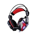 HIGHOT EACH G3100 Stereo Pro Gaming Headset Bass USB Headphone with Microphone & LED Light, Built-in Vibration Function - Red + Black