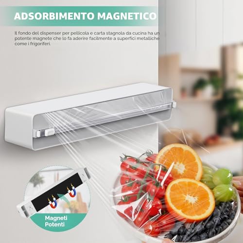 Quasziwa Wall Aluminium and Foil Dispenser – Magnetic Suction Kitchen Film Cutter, Upgrade Paper Dispenser Foil/Aluminium Film with Sharp Cutters, White