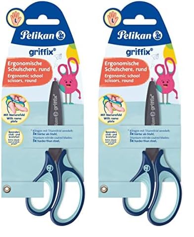 Pelikan Griffix School Scissors for Right-Handed/Left-Handed Users for Left-Handers, Blue (Pack of 2)