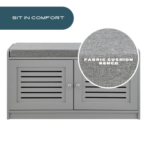 Sturdis Shoe Storage Bench Gray Cushion Seat Adjustable Shelves