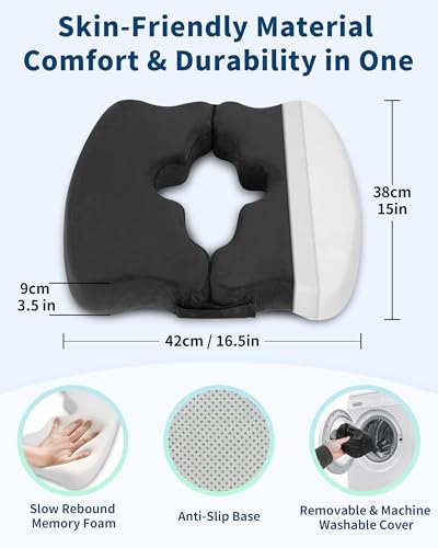 HOMCA Foldable and Adjustable Anti-Bedsore Pillow, Memory Foam Coccyx Cushion for Bedridden People and Long Sitting Periods (Black)