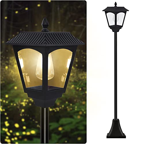 Dynaming 100 Lumen Solar Post Lights, 67 Inch Outdoor Solar Powered Vintage Street Lights, LED Edison Bulb Solar Post Lamp Waterproof for Garden Patio Lawn Pathway Driveway Backyard, Warm White