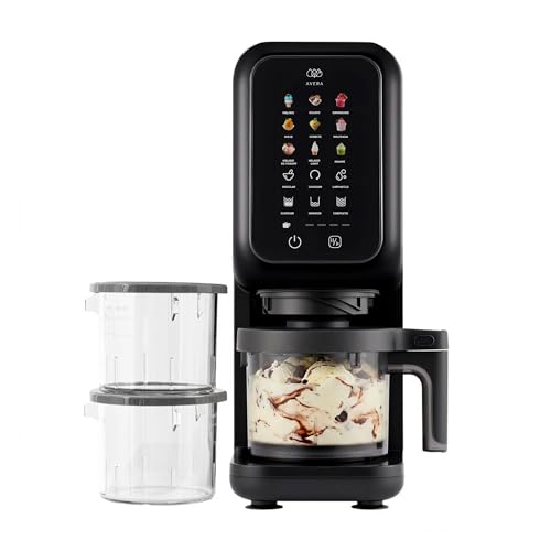 AVERA Máquina para hacer helados con 9 programas y 3 recipientes de 450 ml, Crea sorbetes, batidos, bebidas congeladas, creamy, slushie machine, ice cream maker, maquina de nieva de yogurt | MHM01