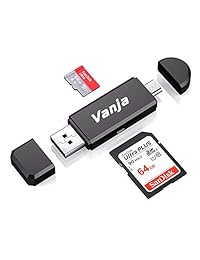 Vanja adaptador tipo C micro USB y USB 2.0, lector portátil de tarjeta de memoria para tarjetas SDXC, SDHC, SD, MMC, RS-MMC, Micro SDXC, Micro SD, Micro SDHC, y UHS-I., negro, (Black-Card Reader)