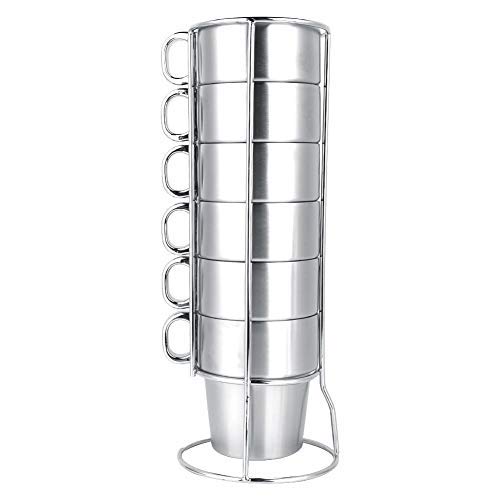 TOPINCN 6Pcs Stainless Steel Cup for Beer Coffee Tea Milk Juice Insulated Stackable Drinking Mugs with Cup Rack Set
