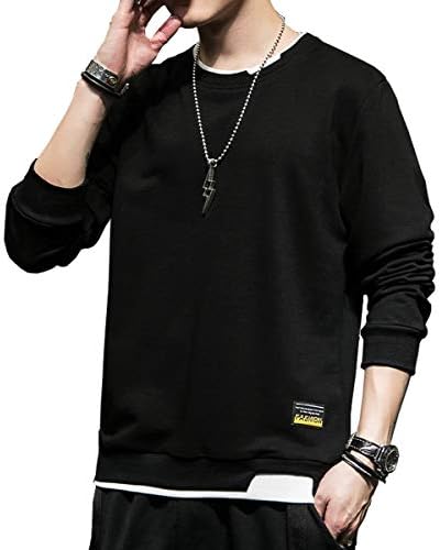 Aroniko Tシャツ メンズ 長袖 パーカー トレーナー 無地 秋服 重ね着風 ゆったり レイヤード 和風 大きいサイズ ファッション カジュアル 丸襟 柔らかい おしゃれ 秋 冬 春