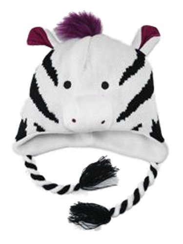 Aquarius Girls Black & White Striped Zebra Peruvian Critter Hat