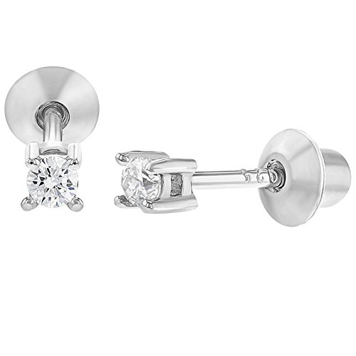 925 Sterling Silver Baby Earrings Screw Back Girls Children's Clear CZ 2mm