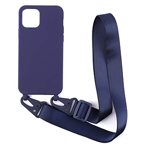 PuYu Zhe Compatible With iPhone 12 Mini Case,Soft Matte Silicone TPU Crossbody Cover with Adjustable Neck Cord Lanyard Strap,Slim Stylish Shockproof Lanyard Case-Dark Blue