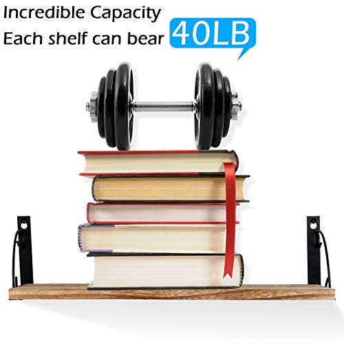 UHNDY Floating Shelves, Wall Mounted Set of 3, Paulownia Storage Shelf, Rustic Wood Wall Hanging Shelves, Above Storage for Kitchen, Bathroom, Living Room and Bedroom