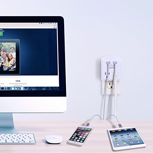 Multi Outlet, Wall Outlet, POWRUI 2-Pack Mini Wall Mount Adapter Surge Protector 1080 Joules with Dual USB Charger Ports(2.4A Total), Dual Outlet Extender and Top Phone Holder, White, ETL Certified - Thumbnail 5