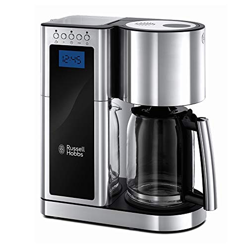 Russell Hobbs Cafetière Filtre [Programmable, Technologie Whirltech Pour Extraction & Arôme Optimaux] Elegance (10 Tasses, Verseuse En Verre 1,25L, Maintien Au Chaud, 1600W) Machine À Café 23370-56