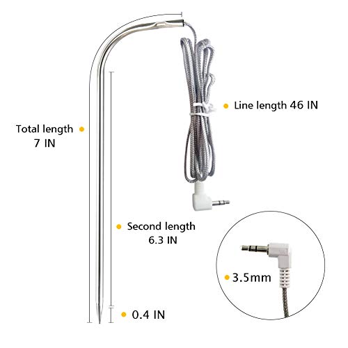 Replacement Waterproof Meat Probe 2pc Compatible With TRAEGER BBQ Grills, 3.5 mm plug Meat BBQ Digital Thermostat Probes,Set of 2