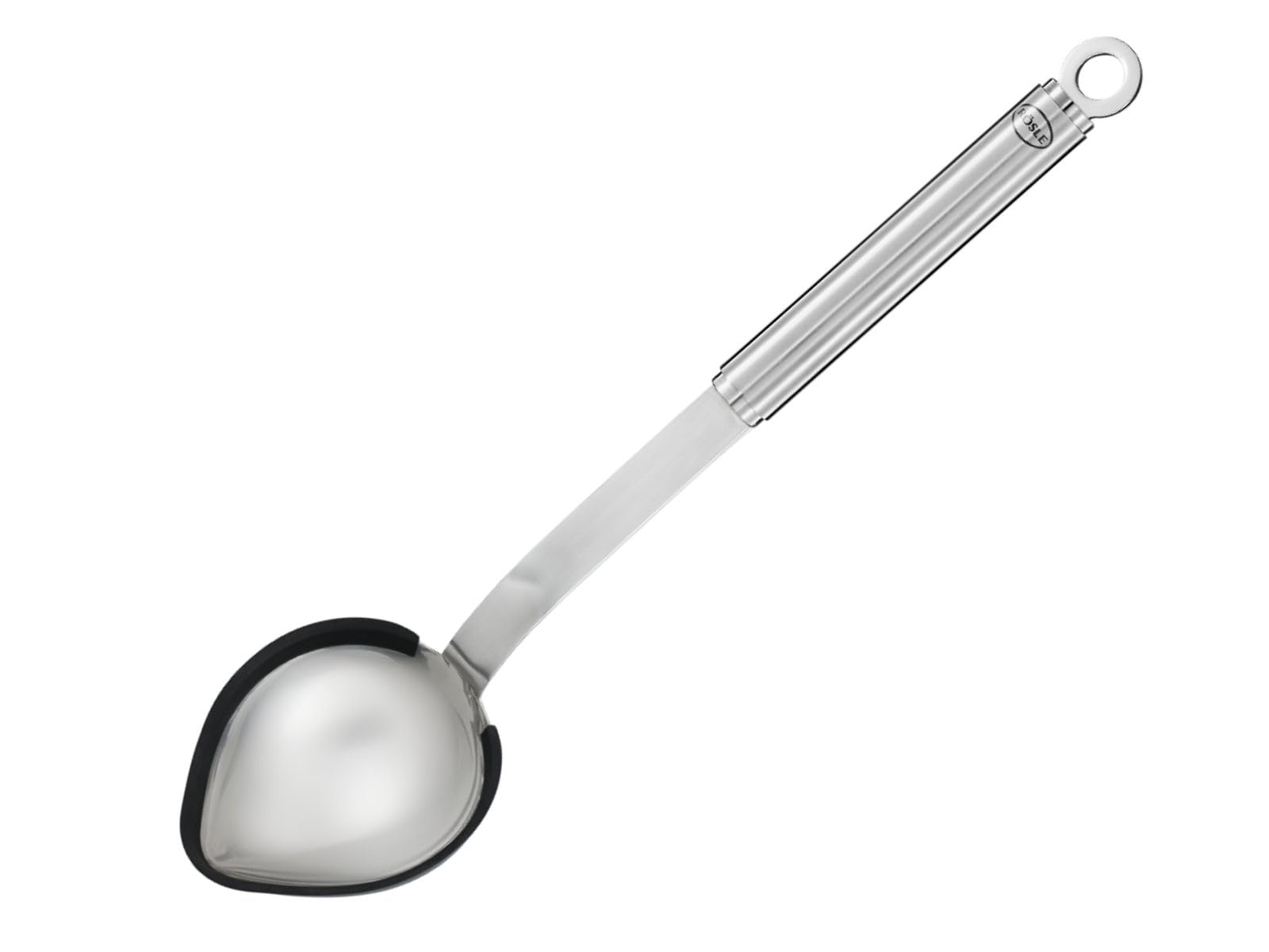 Rösle Silicone Serving Spoon, Ladle with Silicone Rim and Round Handle, 18/10 Stainless Steel, Dishwasher Safe, Silver/Black