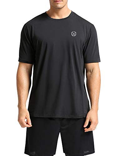 Neleus Men's Workout Shirts Short Sleeve Athletic Running T-Shirt,3 Pack,Black/Grey/Blue,XL,EU 2XL