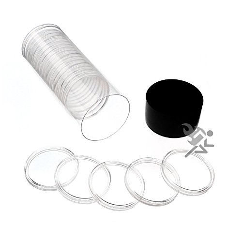 Black Lid Capsule Tube & 20 Air-Tite H38 Direct Fit Coin Holders for 1oz Silver Dollars